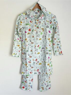 NEW Figs Pajamas Lounge Hooded Top Pant Set Snaps Medical Cartoon Blue Kid Small